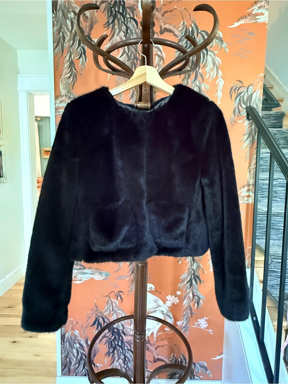 J. Crew Lux Faux Fur Cropped Jacket - Black